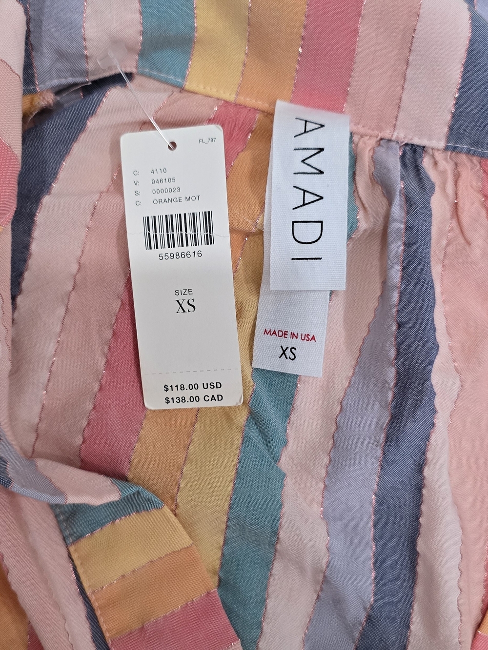 Anthropologie Amadi Rainbow Stripe Balloon Sleeve Blouse XS NWT - Picture 8 of 9